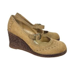 Y2k Lower East Side tan mary jane wedge heels 9.5